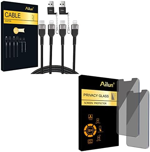 AILUN iPhone 14 Plus/iPhone 13 Pro Max [תצוגה 6.7 אינץ '] מגן מסך פרטיות 2 חבילה ו- USB C לכבל ברק